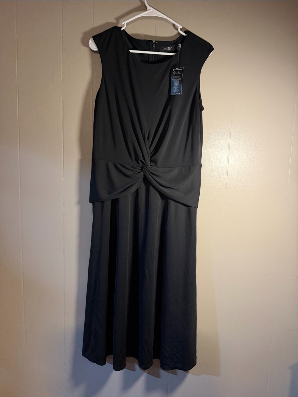 Ralph Lauren Black Sleeveless Midi Dress with Front Twist